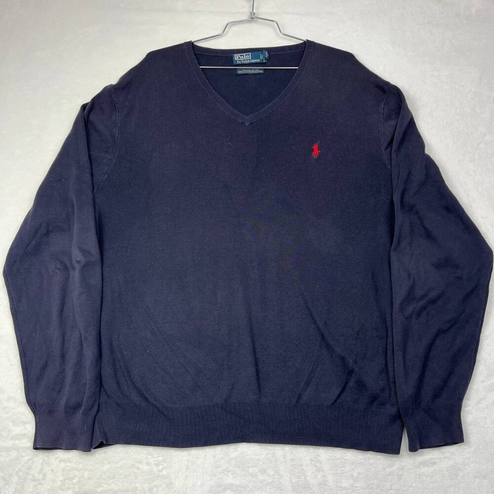 Vintage‎ Polo Ralph Lauren Shirt Men XXL Long Sleeve Sweater V Neck Cotton 2XL